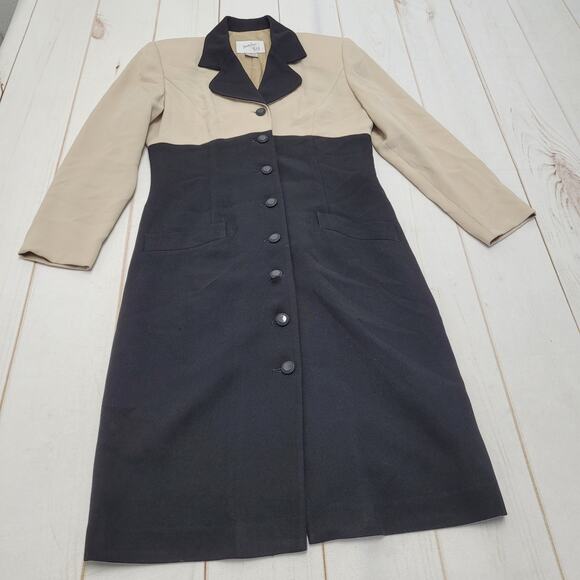 Vintage Jacqueline Ferrar colorblock suit dress pencil button front two tone - Picture 1 of 12